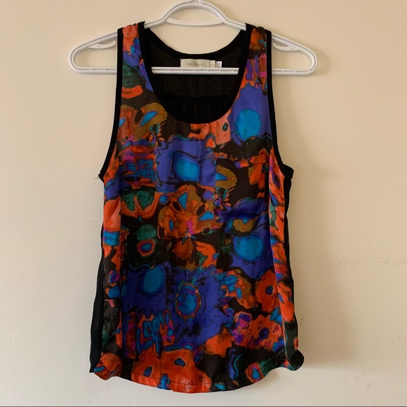 🧡 Sleeveless Patterned Silky Top - Picture 1 of 2